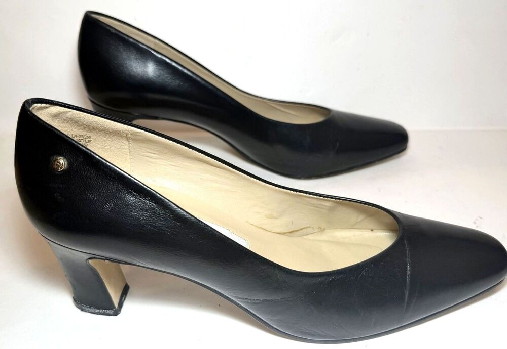 Etienne Aigner Taylor Pumps Women’s 9M Black Leather Block Heel Made in Spain